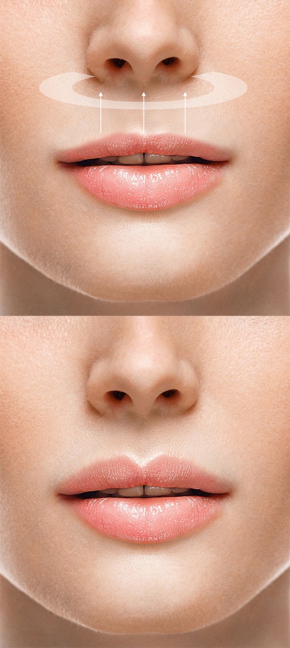 Woman face lips and nose studio white background